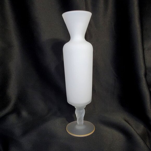 Vintage Norleans Frosted Glass Vase Yellow Rose Design & Twisted Stem Italy - Picture 7 of 8